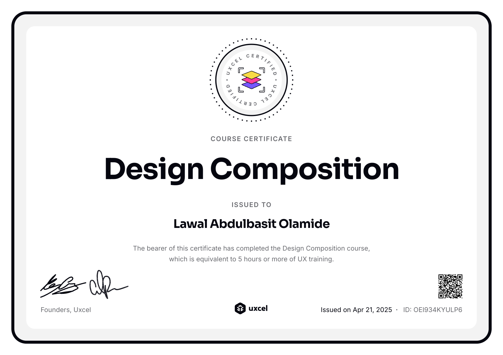 Lawal Abdulbasit Olamide's certificate